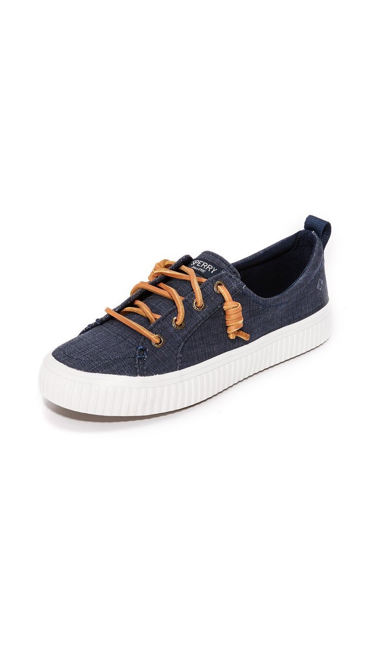 Sperry Womens Crest Vibe Linen Sneaker, Navy, 9